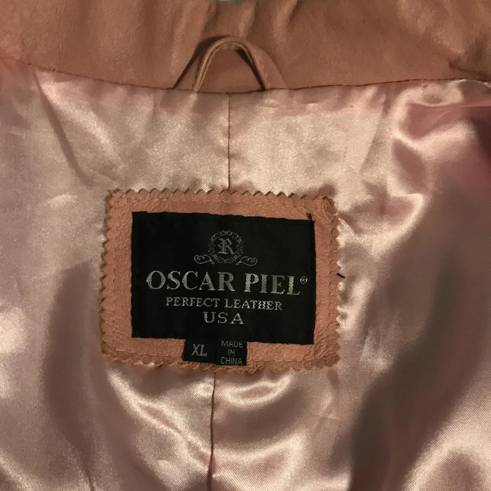 Vintage Oscar Piel Pink leather jacket XL grommet tie lace